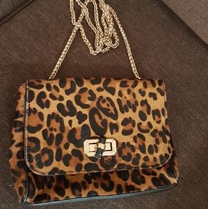 Leopard print gold chain crossbody shouldre bag